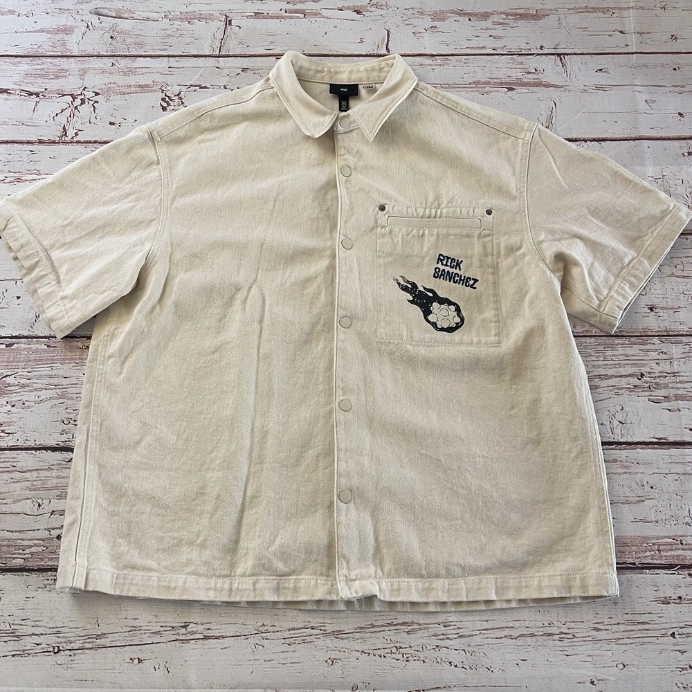 H&M Rick & Morty Mens Button Up Shirt Cartoon Network Size‎ XL Rick Sanchez